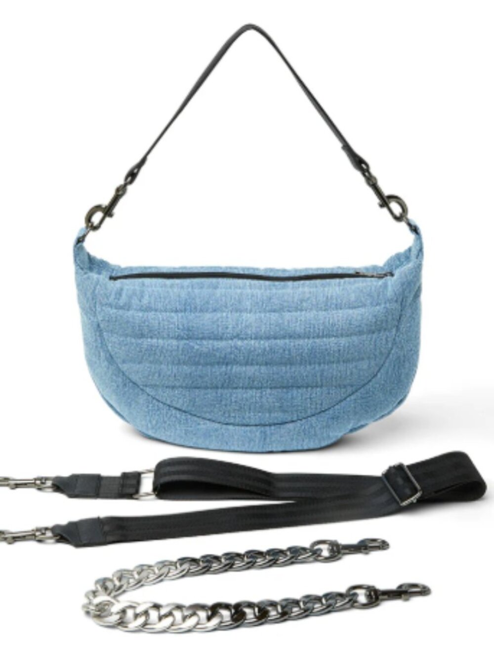 Think Royln Elton Half Moon Large Denim Crossbody Bag NWOT !